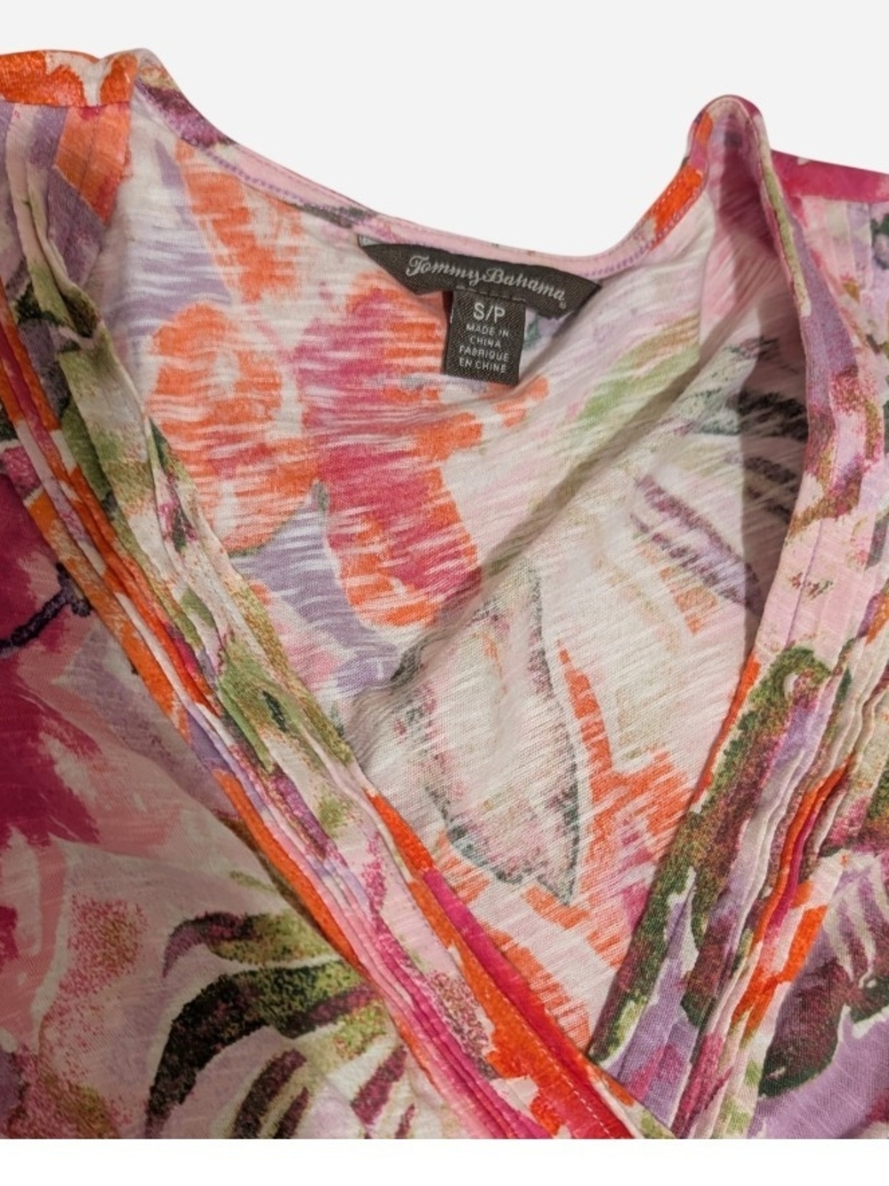 Tommy Bahama Floral Wrap-Front Sundress in Pink Orange Green - Picture 2 of 6